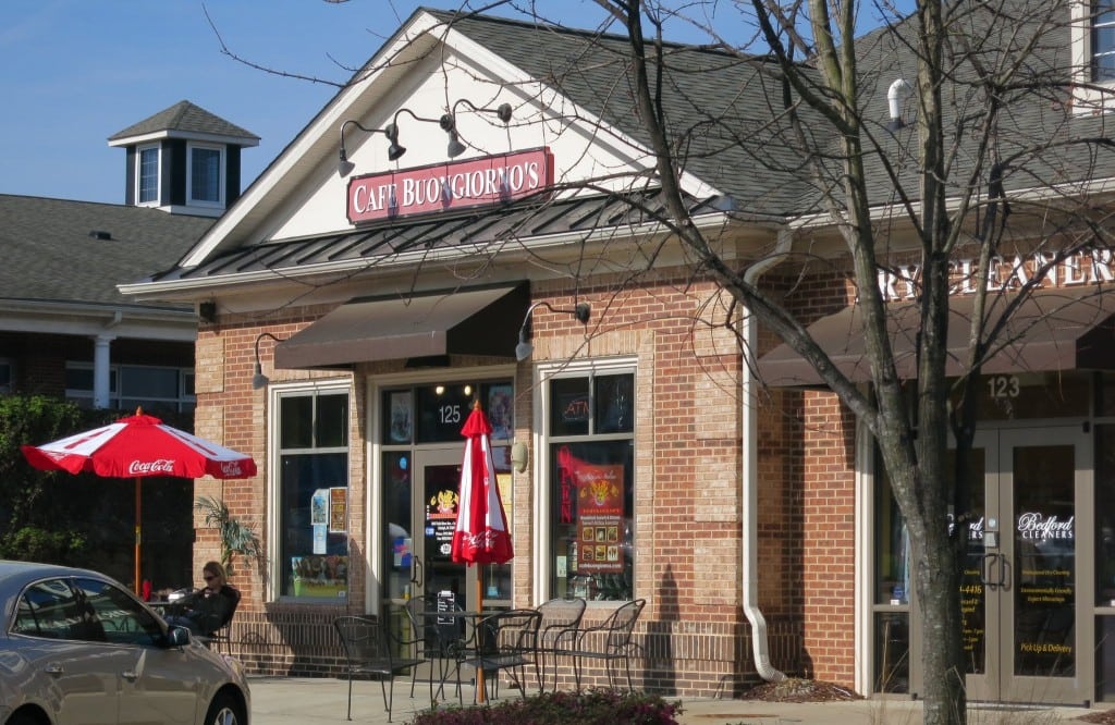Cafe Buongiorno's. Shoppes at Bedford, Facing the Central Town Commons, Best Raleigh Neighborhoods, North Raleigh, Bedford