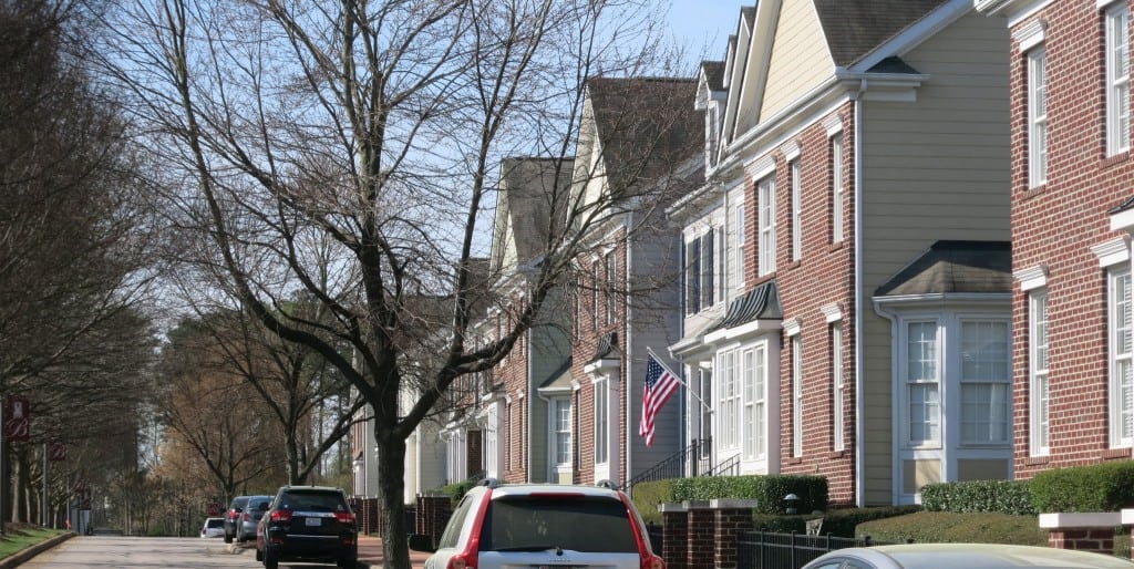 Saint Pauls Square (Divided Road) Townhouses Facing the Town Center Commons, Best Raleigh Neighborhoods, North Raleigh, Bedford