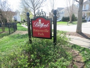 Pottersville Park Sign with Cardington Lane Houses in Background, Best Raleigh Neighborhoods, North Raleigh, Bedford