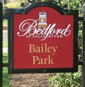 Bedford signage, which is restrained in scale, but effective and pleasing. Best Raleigh Neighborhoods, North Raleigh, Bedford
